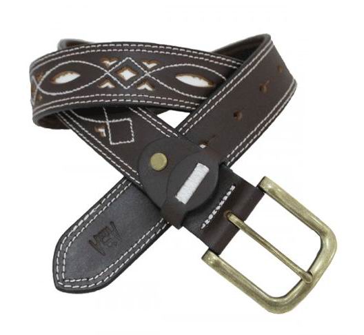 Openwork Leather Belt with Buckle for Men